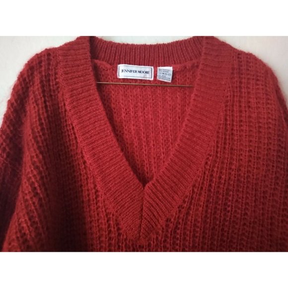 Jennifer Moore Womens Red Vintage Mohair Chunky Pullover V-Neck Sweater 10-12 M - Picture 6 of 11